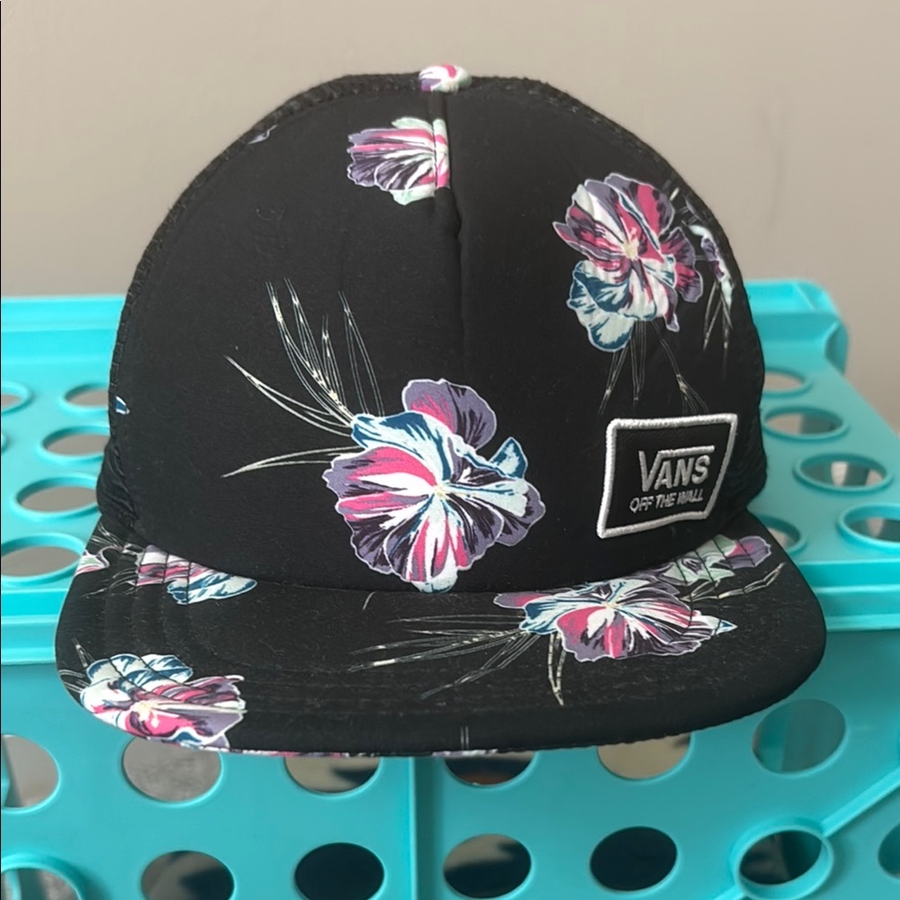 Vans Black Cap with Pink and Purple Floral Design